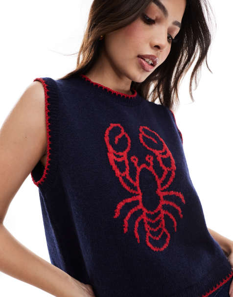 ASOS DESIGN – Granatowy dzianinowy top bez rękawów z motywem homara - view 1