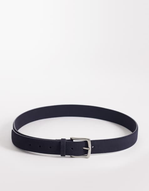 ASOS DESIGN – Granatowy elegancki pasek zamszowy z klamrą w kolorze srebra - view 1