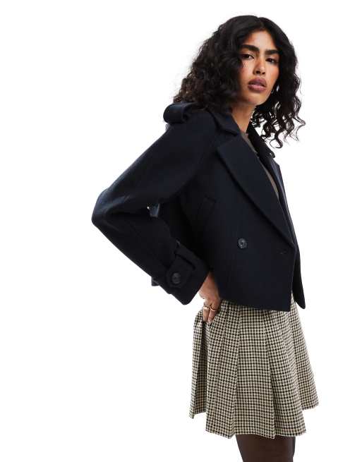 ASOS DESIGN – Granatowy elegancki prochowiec o krótkim fasonie, 2 z 4