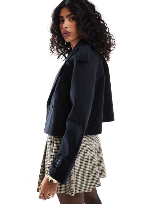 ASOS DESIGN – Granatowy elegancki prochowiec o krótkim fasonie, 3 z 4