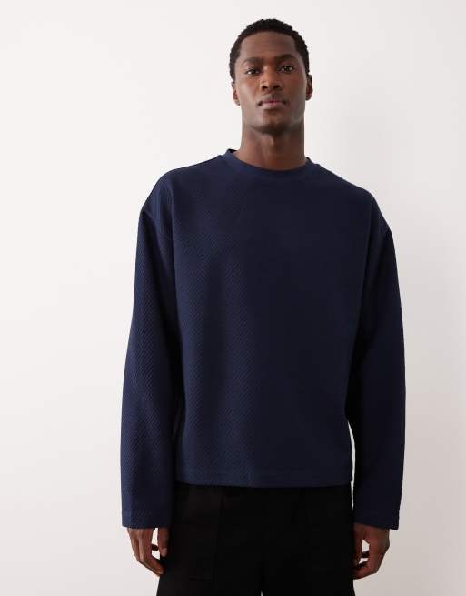 ASOS DESIGN – Granatowy fakturowany gruby T-shirt z długimi rękawami o pudełkowym kroju oversize