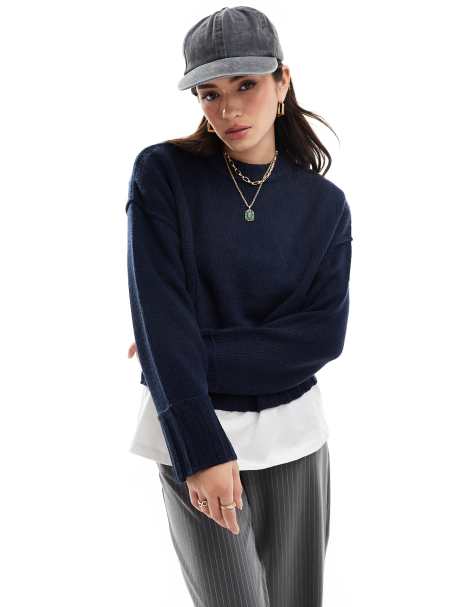 ASOS DESIGN – Granatowy gładki sweter z okrągłym dekoltem - view 1