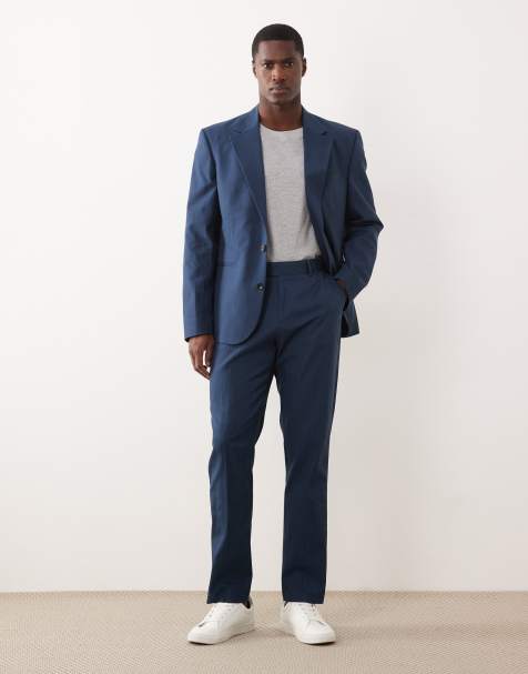 ASOS DESIGN – Granatowy garnitur o dopasowanym kroju z imitacji lnu ze 100% bawełny - view 1