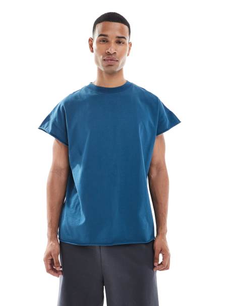 ASOS DESIGN – Granatowy gruby barwiony T-shirt oversize - view 1