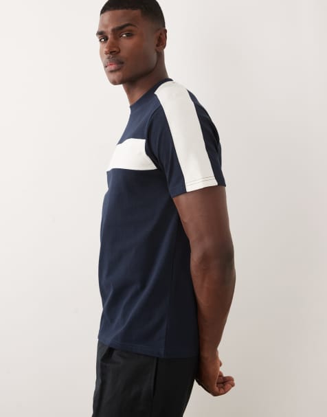 ASOS DESIGN – Granatowy gruby T-shirt o regularnym kroju z kontrastowymi wstawkami - view 1