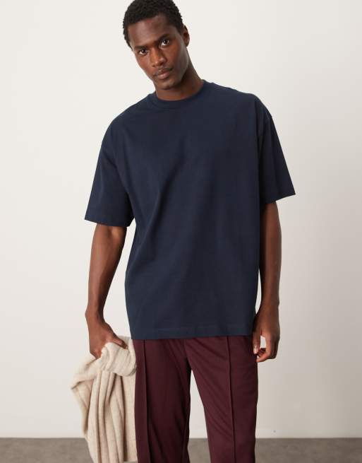 ASOS DESIGN – Granatowy gruby T-shirt oversize premium