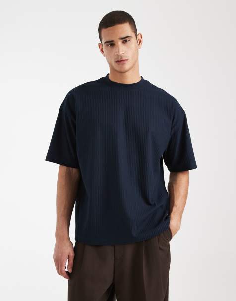 ASOS DESIGN – Granatowy gruby T-shirt oversize w fakturowany żakardowy wzór - view 1