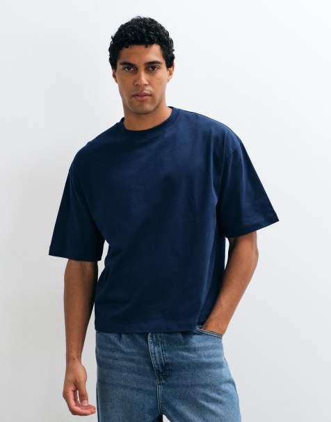 ASOS DESIGN – Granatowy gruby T-shirt pudełkowy oversize - view 1