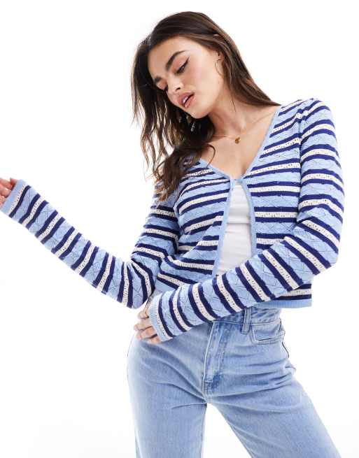 ASOS DESIGN – Granatowy kardigan w paski z ozdobnymi przeszyciami
