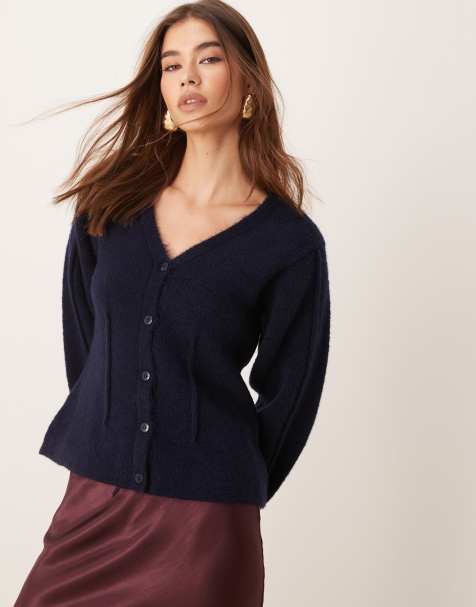 ASOS DESIGN – Granatowy kardigan z dekoltem w szpic i obszernymi rękawami - view 1