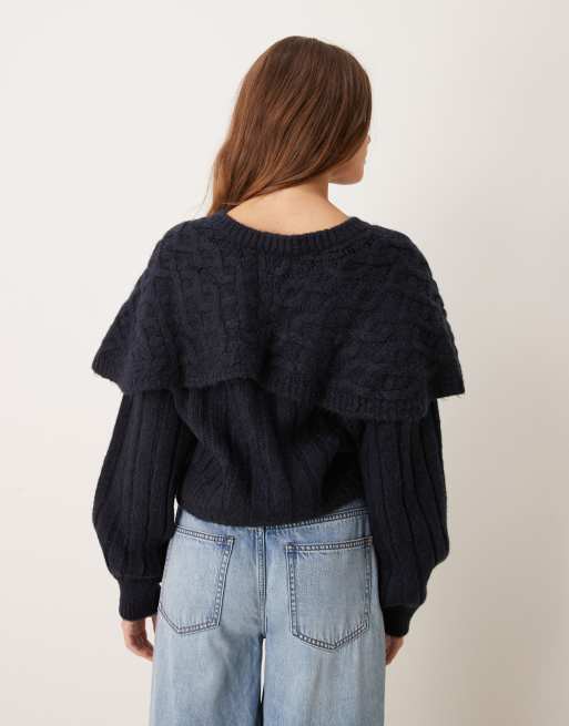 ASOS DESIGN – Granatowy kardigan z dzianiny o warkoczowym splocie, 3 z 4
