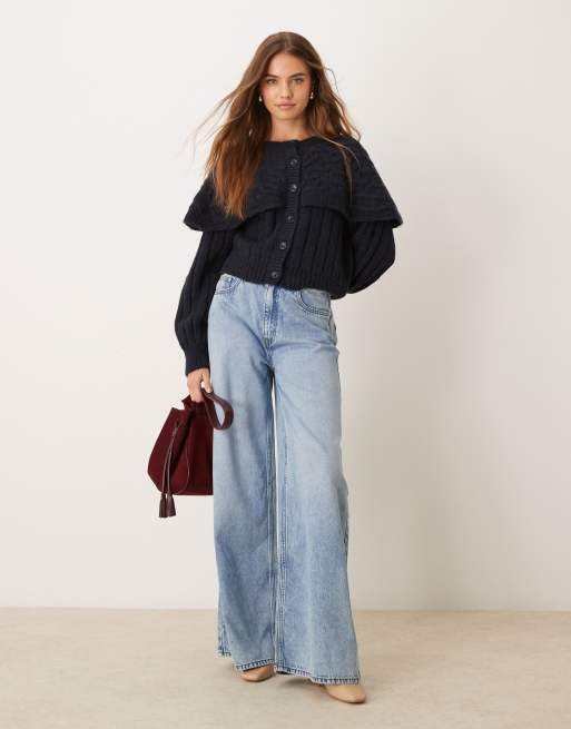 ASOS DESIGN – Granatowy kardigan z dzianiny o warkoczowym splocie, 4 z 4