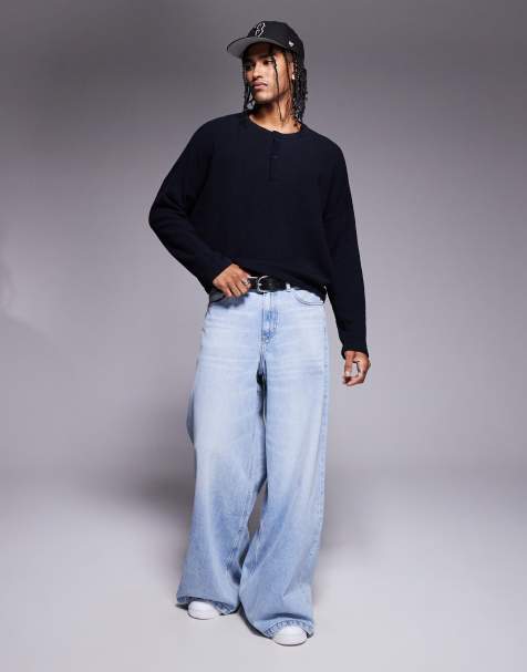 ASOS DESIGN – Granatowy lekki sweter o krótkim fasonie super oversize z dzianiny boucle - view 1