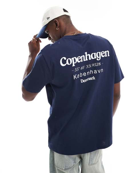 ASOS DESIGN – Granatowy luźny T-shirt z nadrukiem z napisem „Copenhagen” na plecach - view 1