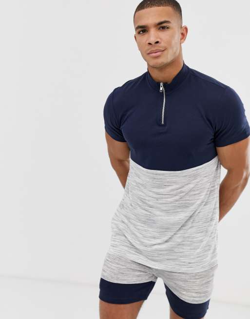 ASOS DESIGN – Szaro-granatowy zestaw z wzorem z blokami kolorów, 2 z 3