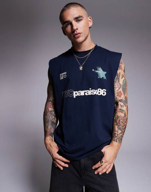 ASOS DESIGN – Granatowy podkoszulek oversize ze sportową grafiką