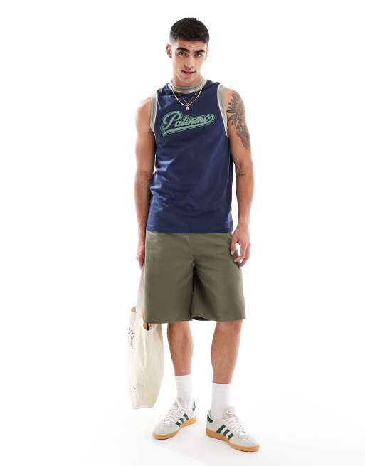 ASOS DESIGN – Granatowy podkoszulek ze sportową grafiką i lamówką , 2 z 4