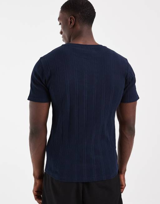 ASOS DESIGN – Granatowy prążkowany T-shirt o dopasowanym kroju, 3 z 5