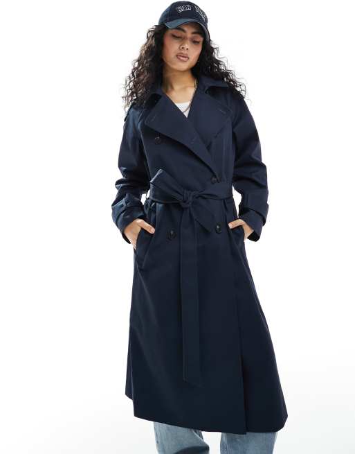 ASOS DESIGN – Granatowy prochowiec o wydłużonym fasonie, 4 z 4