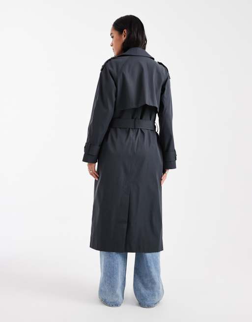 ASOS DESIGN – Granatowy prochowiec o wydłużonym fasonie, 4 z 4