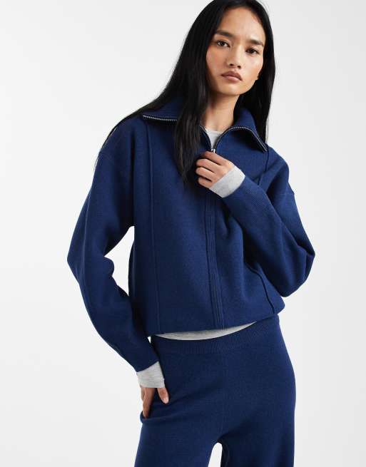 ASOS DESIGN – Granatowy zestaw: profilowany kardigan zapinany na zamek i spodnie z szerokimi nogawkami, 3 z 3