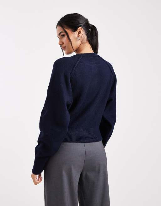 ASOS DESIGN – Granatowy sweter z długimi rękawami i dekoltem typu henley, 4 z 4