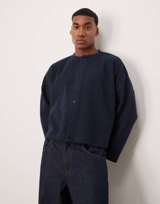 ASOS DESIGN – Granatowy szczotkowany kardigan o krótkim fasonie super oversize ze szczotkowanej prążkowanej dzianiny