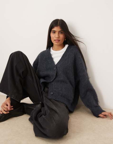 ASOS DESIGN – Granatowy szczotkowany kardigan o pudełkowym kroju z kieszeniami - view 1