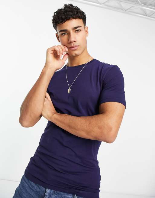 ASOS DESIGN – Granatowy T-shirt o kroju podkreślającym sylwetkę z okrągłym dekoltem