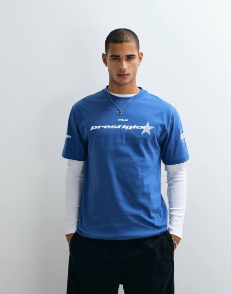 ASOS DESIGN – Granatowy T-shirt o luźnym kroju z obniżoną linią ramion i grafiką tekstową - view 1