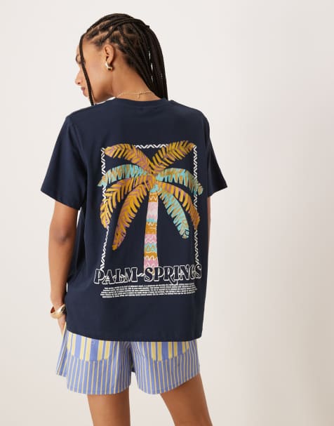 ASOS DESIGN – Granatowy T-shirt o regularnym kroju z grafiką i napisem Palm Spring - view 1