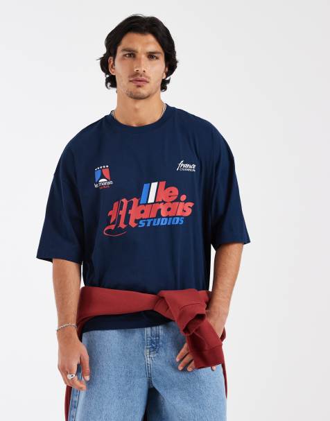 ASOS DESIGN – Granatowy T-shirt oversize o pudełkowym kroju z grafiką z kwiatami - view 1
