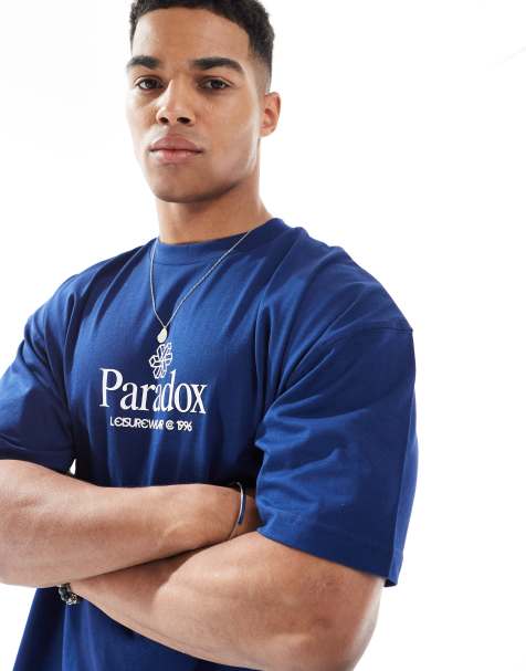 ASOS DESIGN oversized t-shirt with text graphic in navy