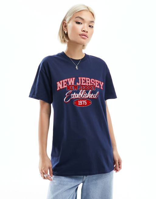 ASOS DESIGN – Granatowy T-shirt oversize z grafiką z napisem 