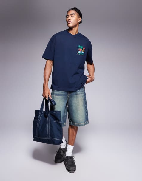 ASOS DESIGN – Granatowy T-shirt oversize z letnią grafiką - view 1