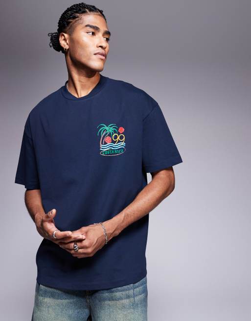 ASOS DESIGN – Granatowy T-shirt oversize z letnią grafiką , 3 z 4