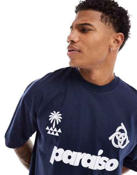 ASOS DESIGN – Granatowy T-shirt oversize z nadrukiem i napisem „Paraiso” z przodu - view 1