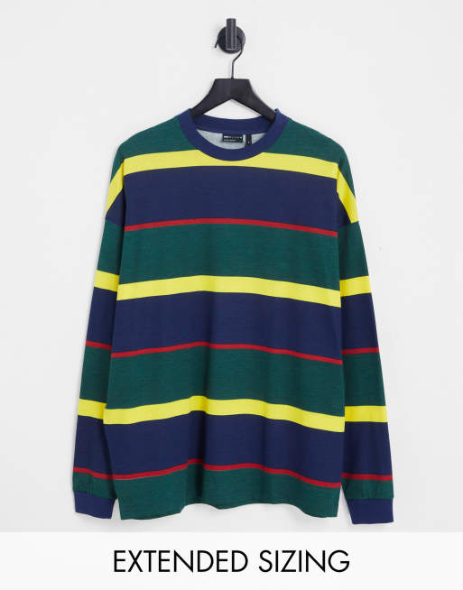 ASOS DESIGN – Granatowy T-shirt oversize z długimi rękawami w paski