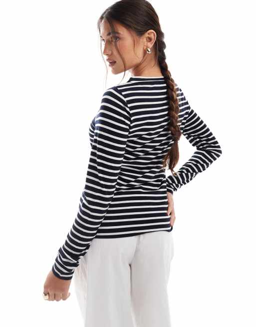 ASOS DESIGN – Granatowy T-shirt z długim rękawem, w paski, 4 z 4