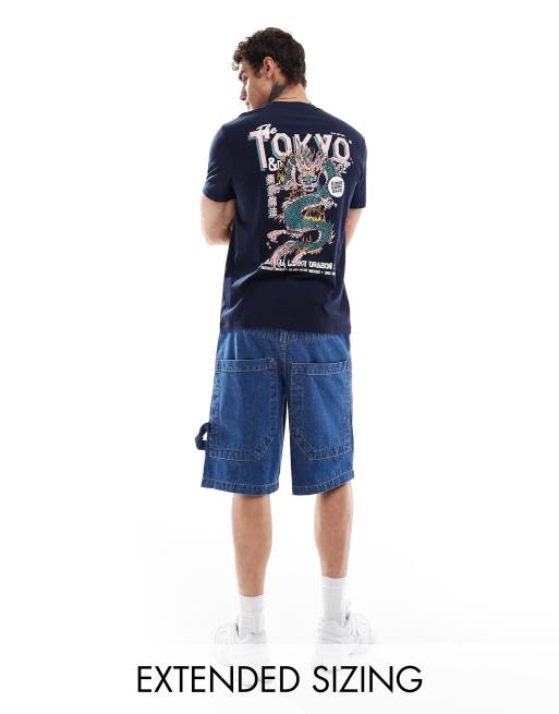 ASOS DESIGN – Granatowy T-shirt z grafiką ze smokiem na plecach