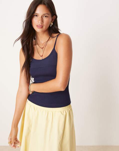 ASOS DESIGN mixed rib cami vest in navy