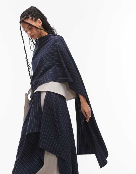 ASOS DESIGN – Granatowy top w prążki z drapowaną peleryną - view 1