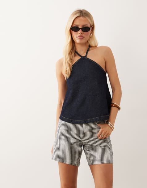 ASOS DESIGN – Granatowy top z dekoltem halter - view 1