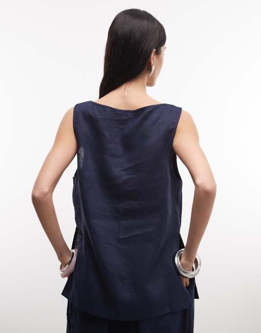 ASOS DESIGN – Granatowy top z imitacji lnu, 4 z 4