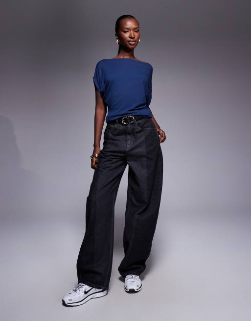 ASOS DESIGN – Granatowy top z krótkimi nietoperzowymi rękawami, 3 z 4