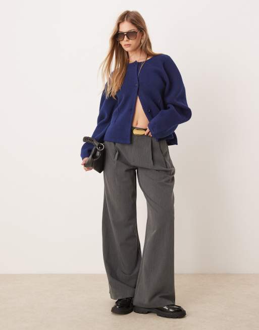 ASOS DESIGN – Granatowy usztywniany kardigan z okrągłym dekoltem, 2 z 4