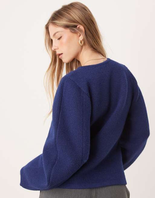 ASOS DESIGN – Granatowy usztywniany kardigan z okrągłym dekoltem, 4 z 4