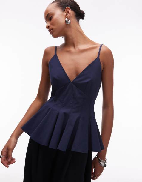 ASOS DESIGN peplum structured cinch top in navy