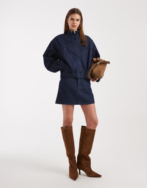 ASOS DESIGN – Granatowy zestaw jeansowy z kurtką i spódnicą mini - view 1