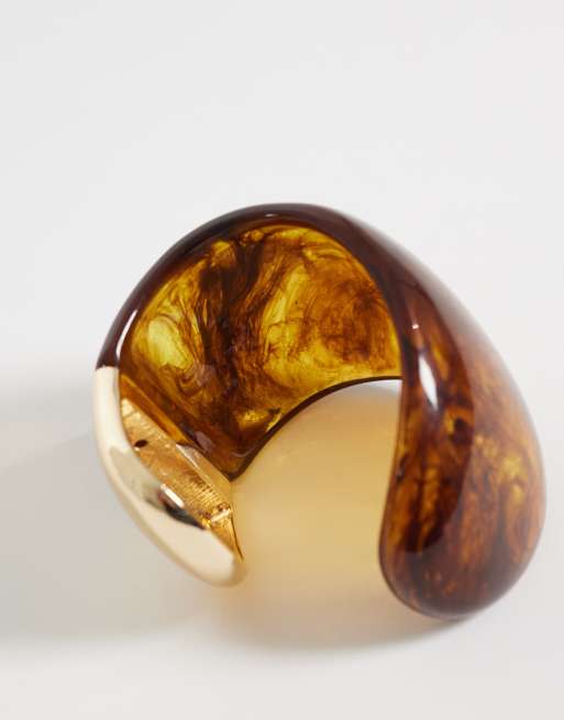 ASOS DESIGN - Grand bracelet manchette en résine avec bordure dorée - Marron, 3 de 3